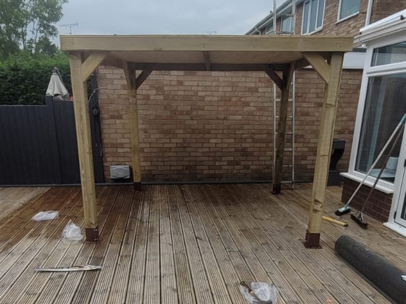 Pergola posts up on a new deck before the final tidy